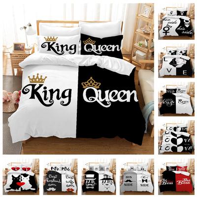 3D King and Queen Bedding Set Black Couple Room Duvet Cover Pillowcase 2/3 Holiday Gift AU210 * 240 Full Size Quick Drying Soft Home Textile Gift