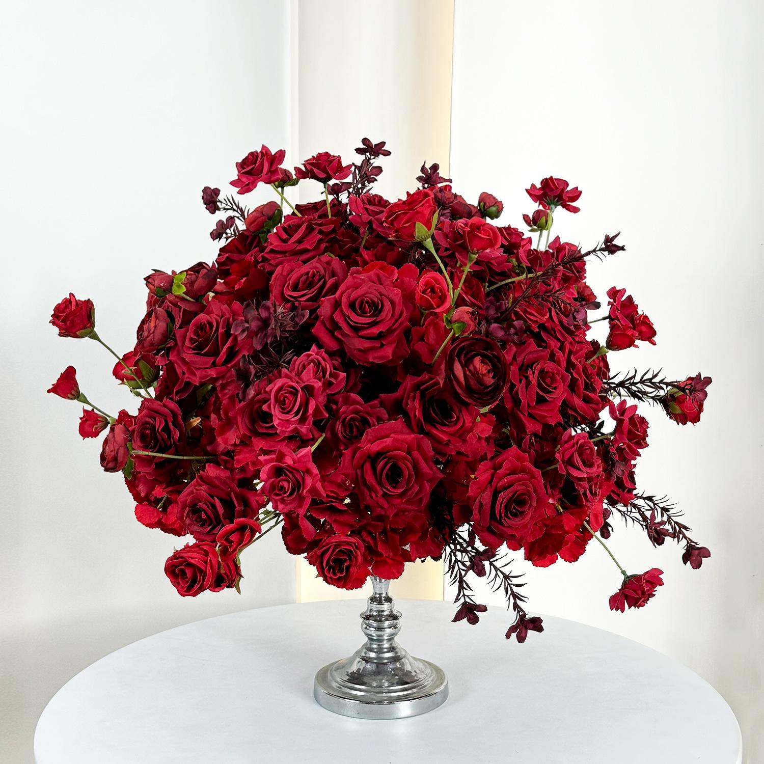 Luxury Silk Rose Ball Wedding Candle Holder Artificial Flower Decoration for Event Parties 50CM
