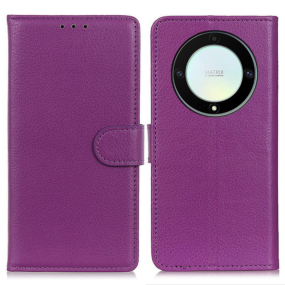 

For Honor X9a 5G/X40 5G/Magic5 Lite 5G Wallet Function Cell Phone Cover Stand Classic Litchi Texture Leather Flip Phone Case Purple