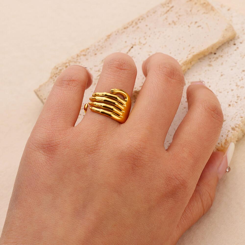 Stainless Steel Rings for Women Gold Color Adjustable Hand Ring Classic Waterproof Trend Couple Wedding Zircon Anillos Mujer