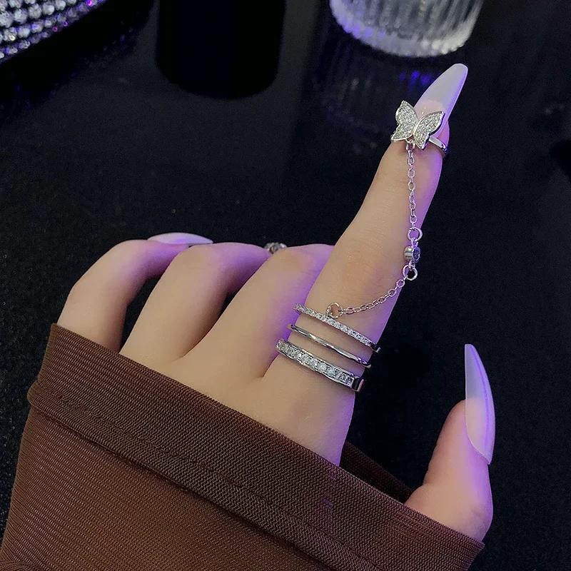 New Fashion Creativity Resin Wine Red Large Size Turn The Finger Rings Five-Piece Set for Wonen Inlay Zircon Rings Set Zircon