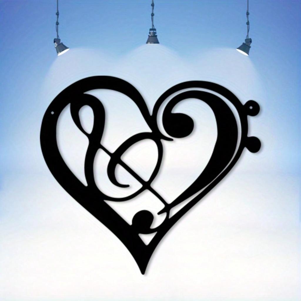 Metal Heart Music Note Wall Art Rustproof Iron Decor for Living Room Bedroom Gift