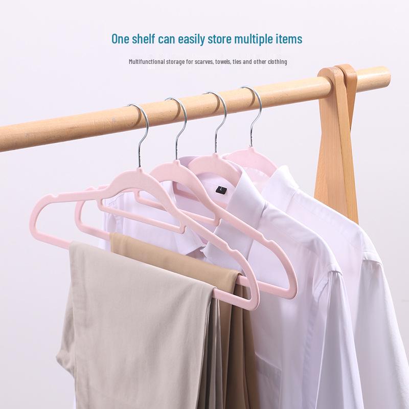 Non-Slip Thickened Flocked Clothes Hanger - Seamless, No Shoulder Marks, Multi-functional Household Hanger for Adults