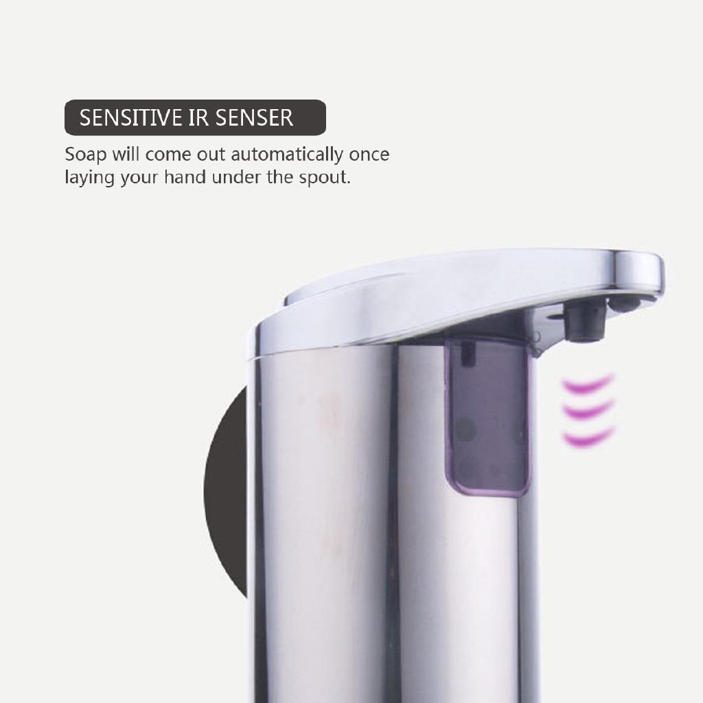 Silver Automatic Liquid Soap Dispenser Hands-Free 250ml Adjustable Stainless Steel Sensor Soap Dispenser Pump Touchless