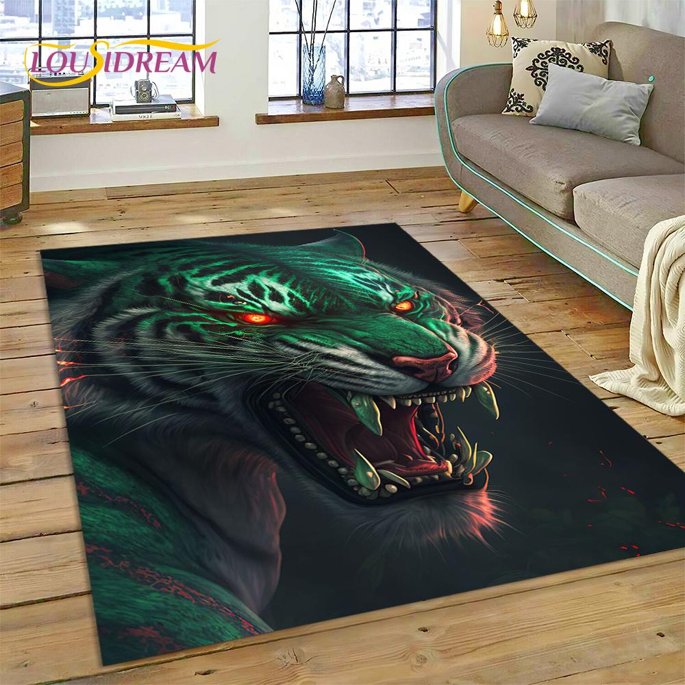 3D Beast Tiger Lion Animal Wildlife Cartoon Carpet Rug for Home Living Room Bedroom Sofa Doormat Decor,kid Area Rug Non-slip Mat