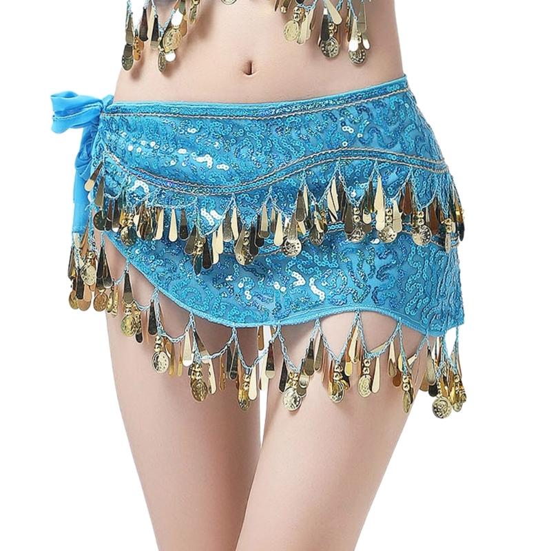 Women Belly Dance Belt Hip Scarf, Bellydance Hip Scarf Skirt Belly Dance Waist Chain with Gold Coins Belly Dance Cloth