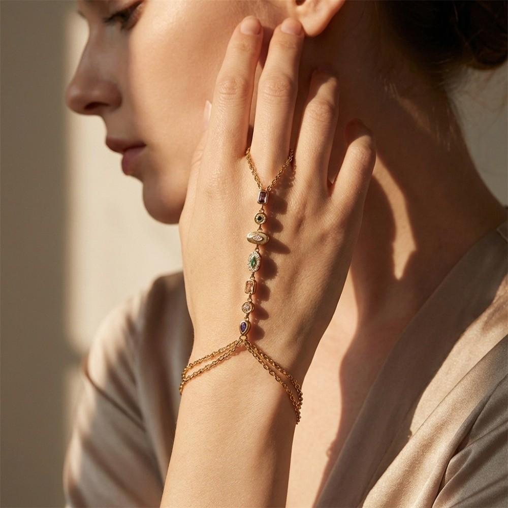 Vintage Hand Chain Bracelet Water Drop Shape Finger Connect Bracelet for Women