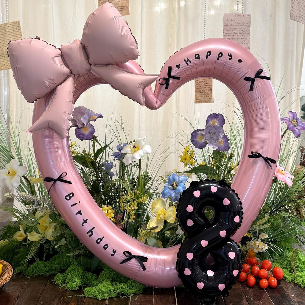 40 Inch Pink Heart Foil Balloon Black Digital Aluminum Birthday Party Decor Baby Shower Girls Gift for Wedding Baby Shower Prop