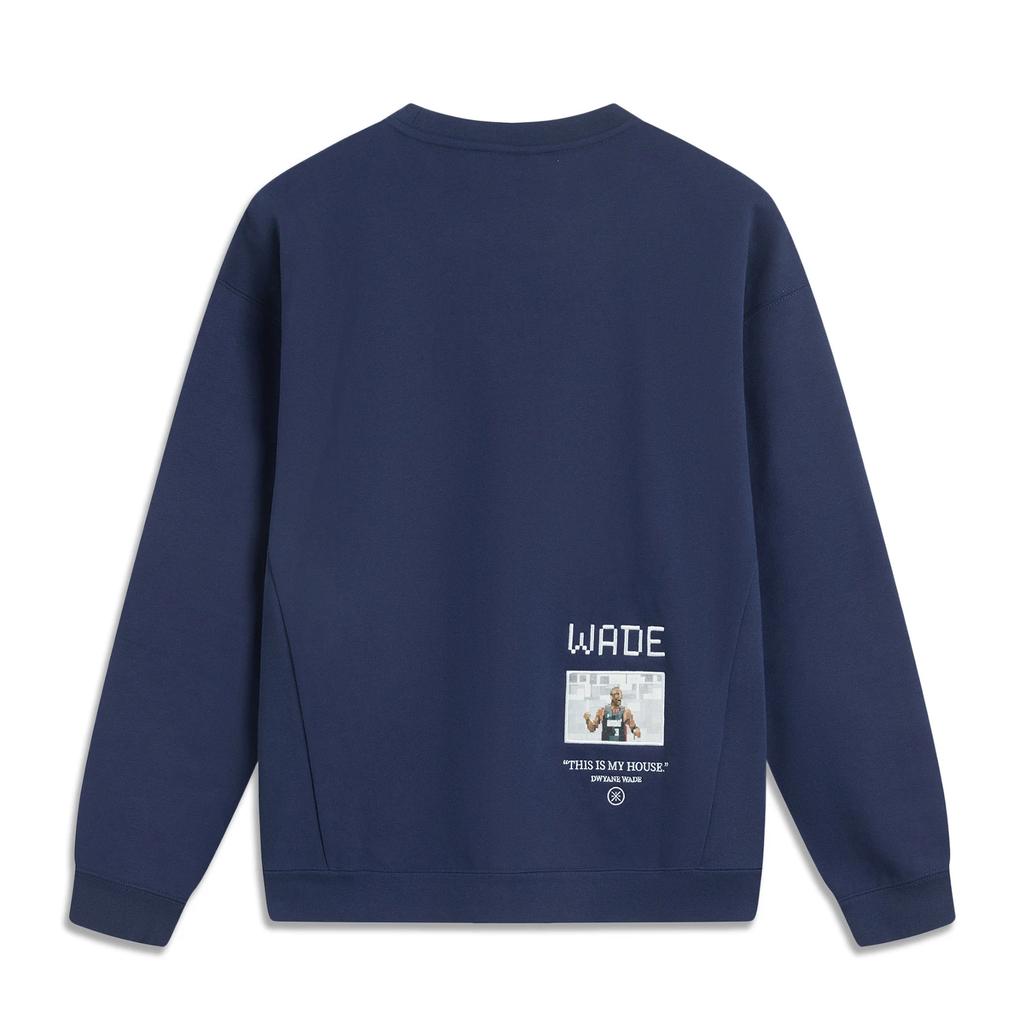 Li Ning Wade Series Letter Round Neck Comfortable Breathable Versatile Loose Sweatshirt Men Sweatshirt Deep-Navy AWDUG85-1