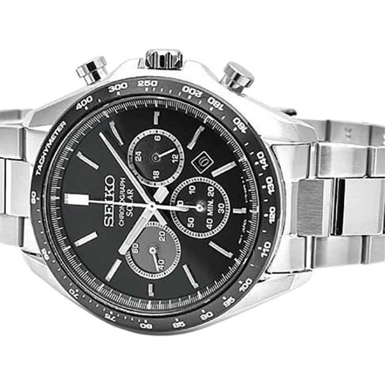 Seiko Stainless Steel Watch Band 100m Waterproof Black Dial Silver Band Quartz Watch Solar Quartz Movement Men watches SBPY167