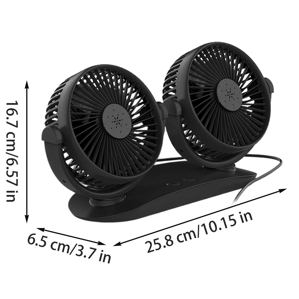 USB Car Fan Double Head Dashboard Electric Fan Strong Wind, Low Noise Cooling Device, 360-Degree Rotation Vehicles Fan