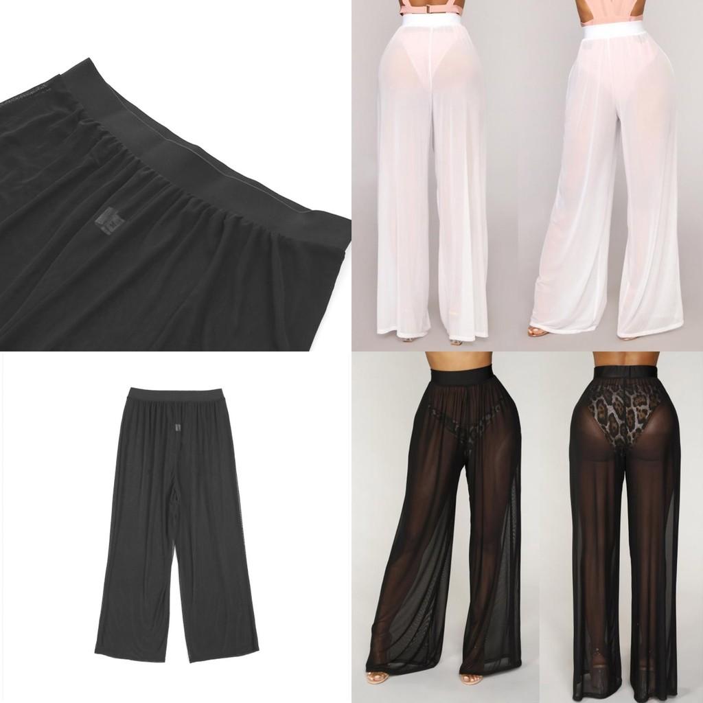 Pantaloni copricostume sexy boho in rete trasparente da donna per spiaggia e feste in piscina