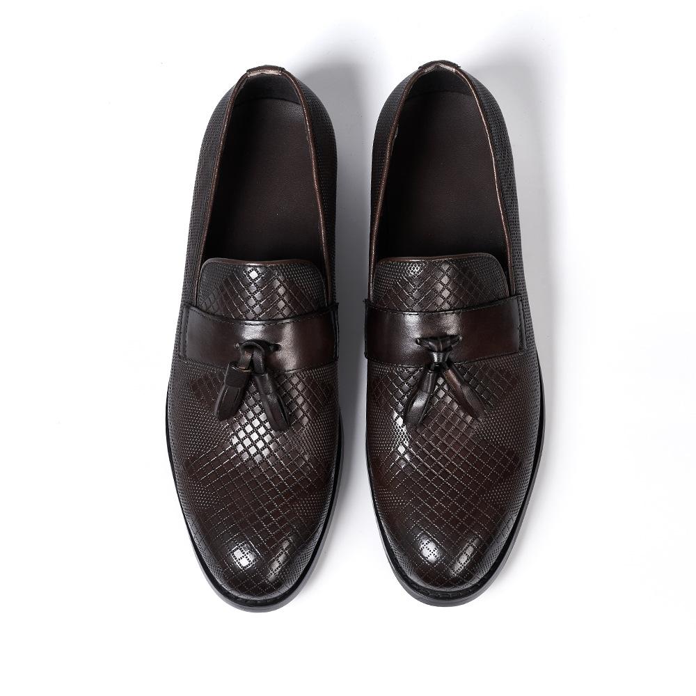 Fashion Tassel Loafers Men'S Business Casual Leather Shoes Men'S One-Pedal Genuine Leather Embossed Versatile Men'S Shoe Factory