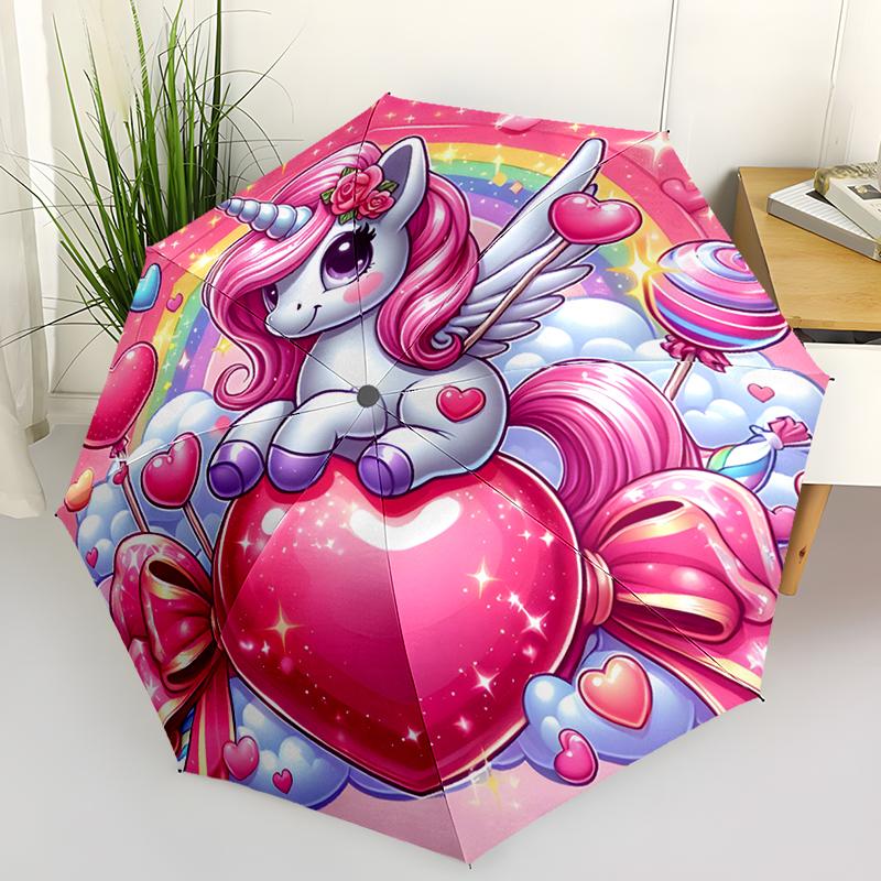 1PC Pink Unicorn Folding Umbrella Fashion Auto-Open Design 8 Iron Ribs Plastic Handle Foldable Sunshade Perfect Christmas Gifts