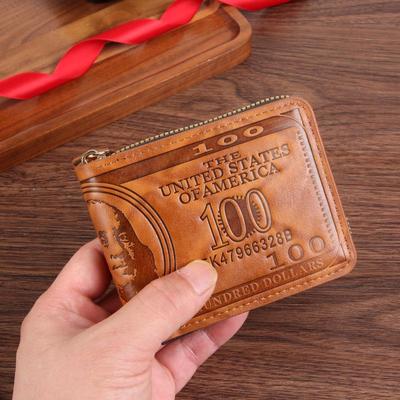 Portafoglio da uomo Retro in PU pressato a caldo con tasca portamonete con cerniera