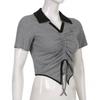 Short Slim Top for Women Vintage V-neck Drawstring Pleated Short Sleeve Top Summer Sexy Irregular T-shirt Gothic Korean Crop Top