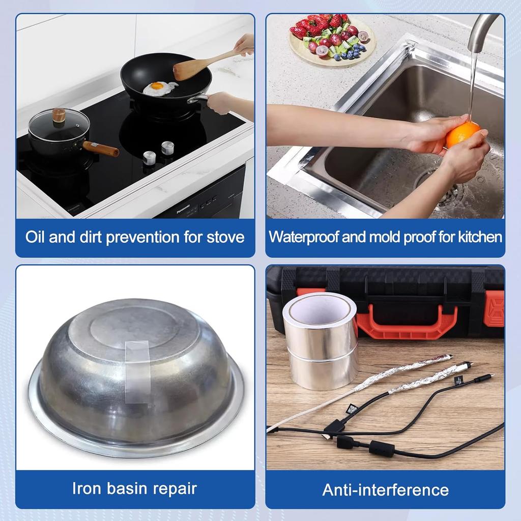 Högtemperaturbeständig aluminiumfolietejp Kökspipsreparationstejp Självhäftande tätande folie Värmeisolering Läckagesäker tejp