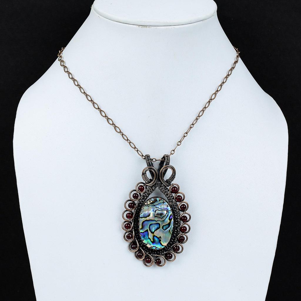Abalone Shell Gemstone Pure Copper Wire Wrapped Handmade Pendant Jewelry For Gift
