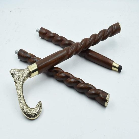 

Трость с ручкой королевского дизайна из цельной латуни, деревянная трость для ходьбы, морская трость, складная трость из 3 частей, с латунью для мужчин и женщин