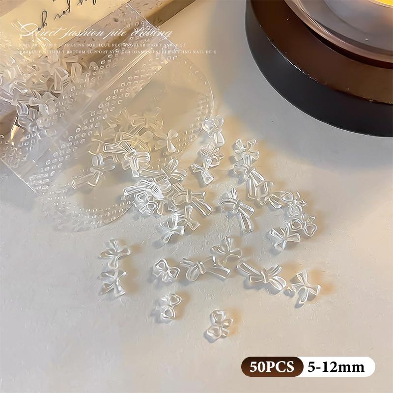 

50 Pcs Mix Colorful Cute Bow Ribbon Resin Nail Art Decorations 3D Butterfly Nail Charm Jewelry Diy Accessories Manicure белый