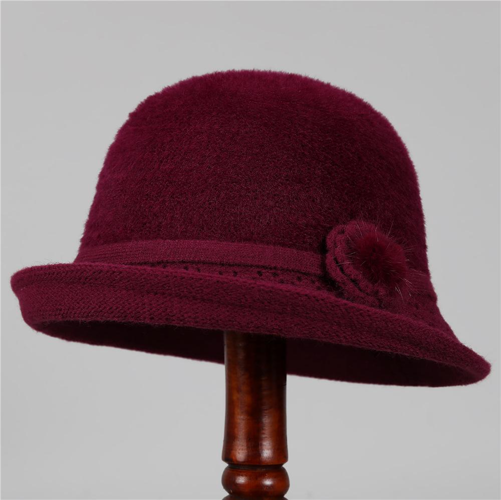 Hat Female God Mother Knitted Bucket Hat Velvet Warm Basin Hat Grandma Wool Hat Cold Proof