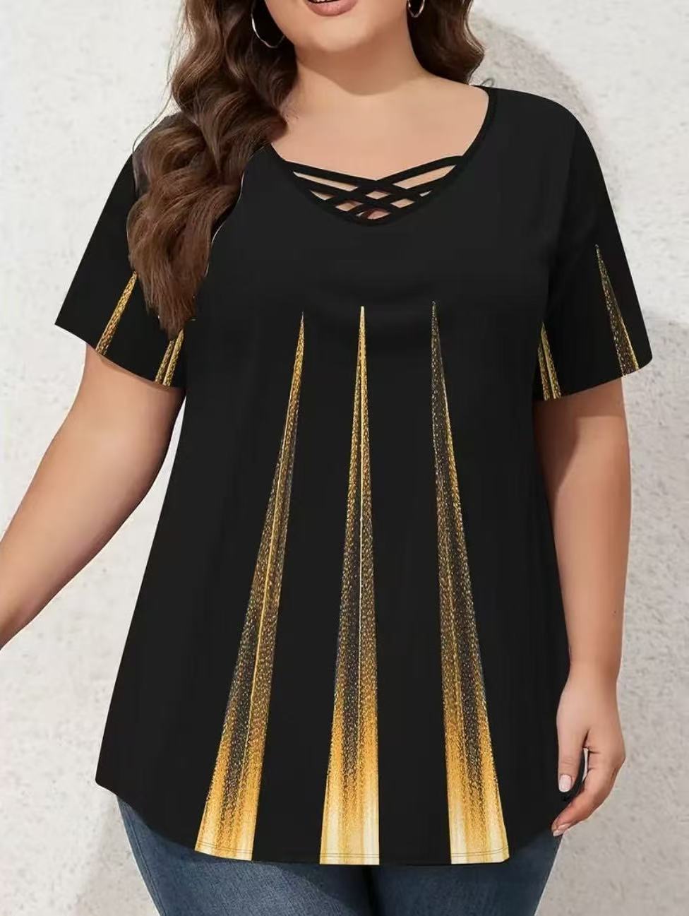 2026 European and American fashion casual women s cross-border Amazon plus-size short-sleeve T-shirt with cross-border strap, plus-size foreign 1XL