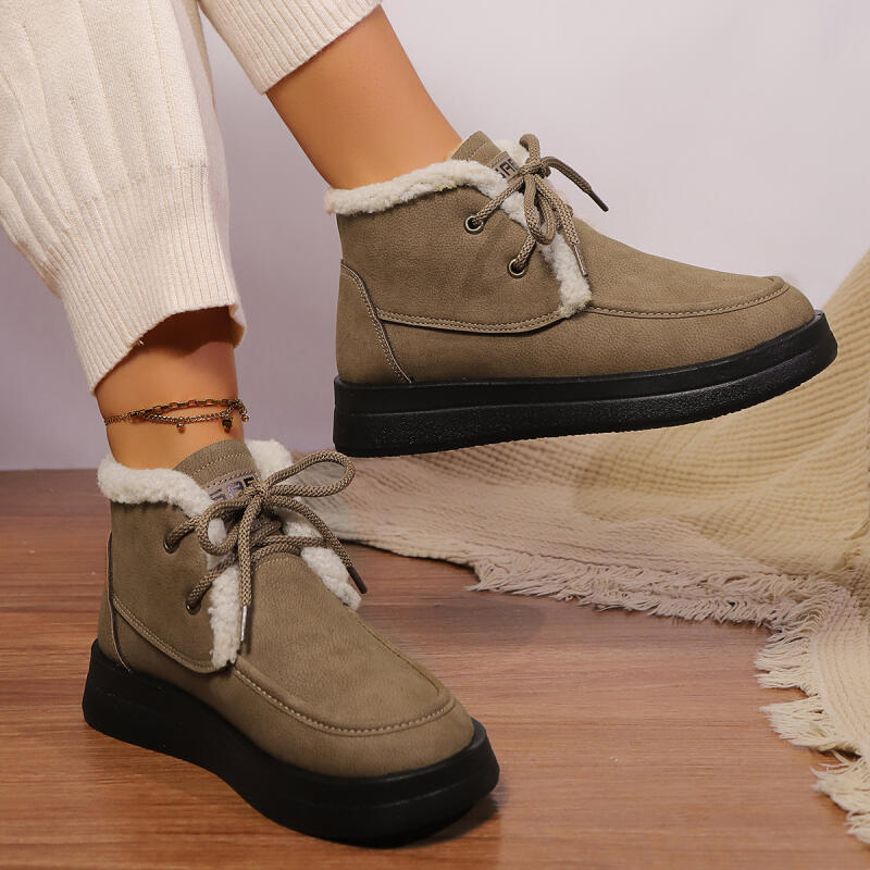 Casual Lace Up Furry Snow Boots Women 2025 Fashion Thick Bottom Fur Ankle Boots Winter Warm Short Plush Designer Shoes Woman