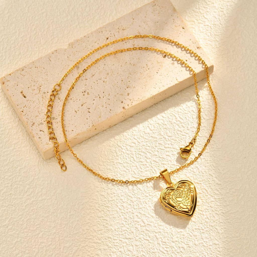 Vnox Free Custom Photo Image Necklaces, Stainless Steel  Can Open Texture Heart Locket, Family Memorial Jewelry Gifts