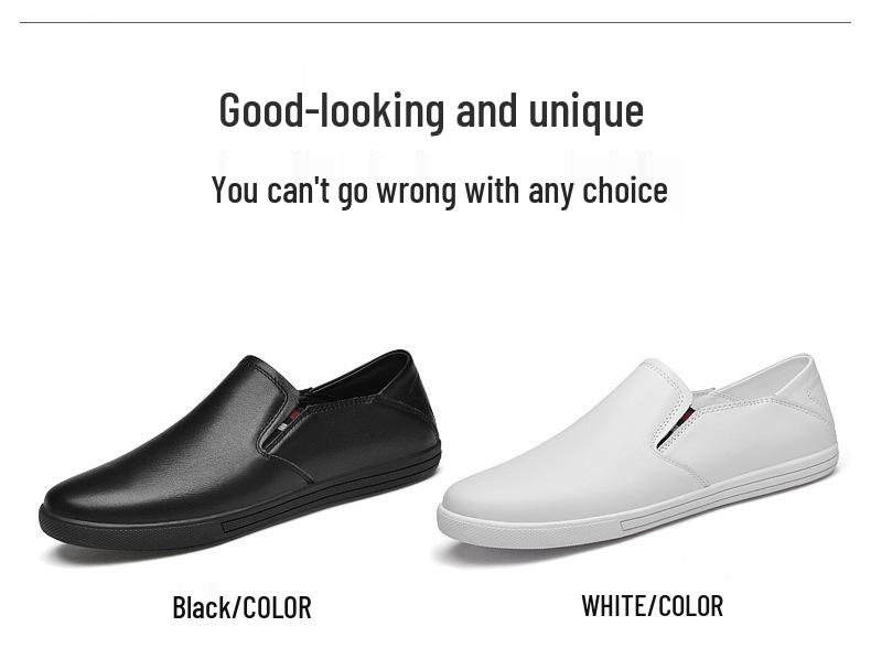 Men's Spring Casual Loafers: Breathable Two-Use Cowhide White Slip-Ons