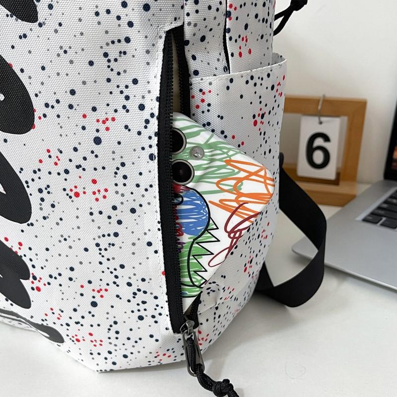 Women's Letter Printed Backpack Men's Large Capacity Travel Backpack Junior High School Student Schoolbag