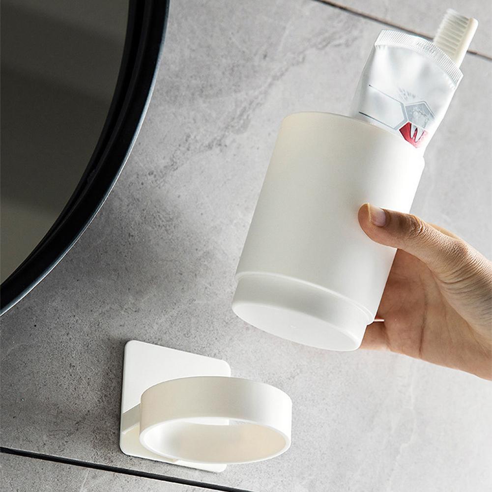 Simple Wall Mounted Mouthwash Cup With Holder Drill-Free Toothpaste Storage Shelf Bathroom Storage Organizer Portable Mouth Wash Cup Suit