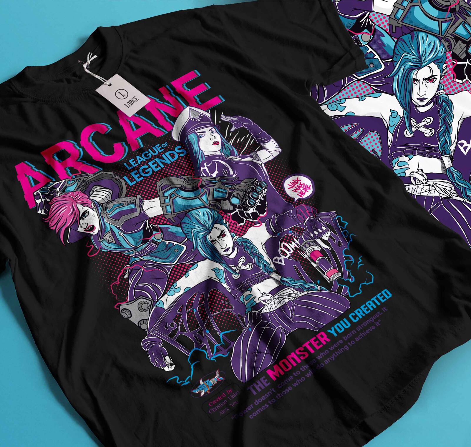 Jinx Arcane T-Shirt Mens Womens Tees Top Japanese Anime Cartoon Jinx Arcane Graphic GifT Shirt Mens Womens Tees Top 266 S
