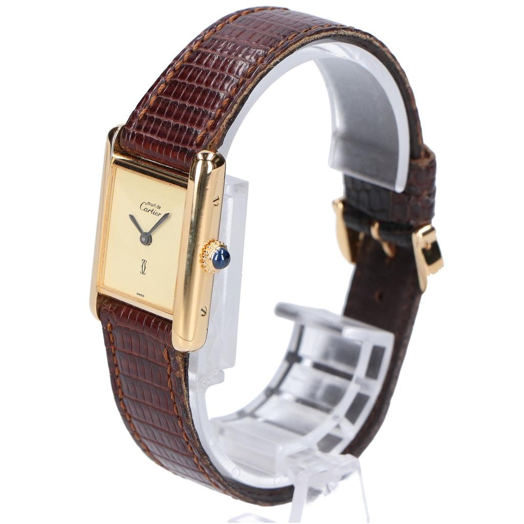 Cartier 1976-1981 925 Must Tank Vermeil SM Mostrador Marfim Corda Manual Relógios de Couro - ouroUsado
