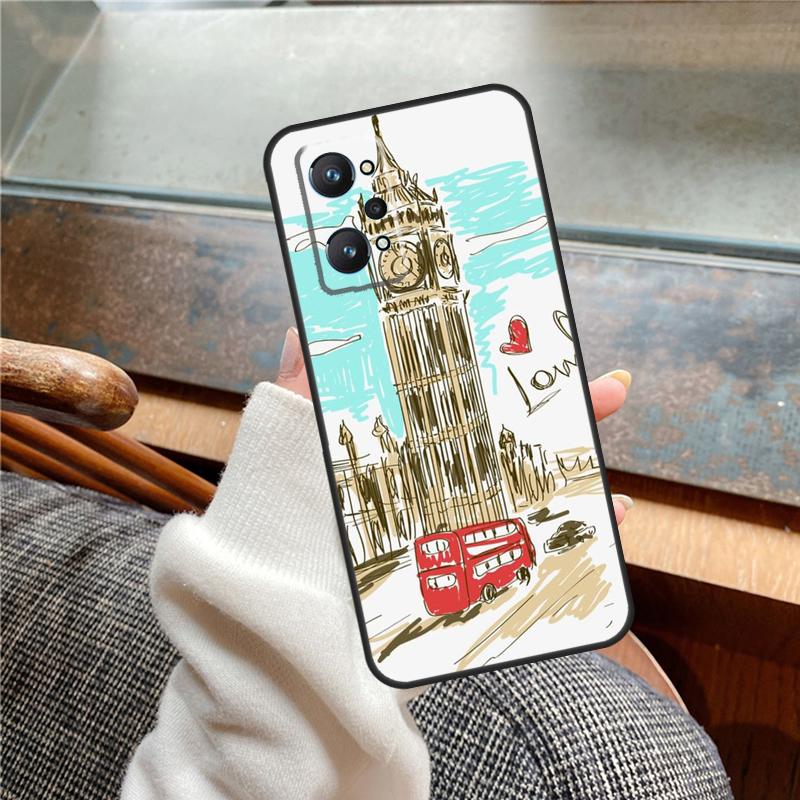 London Red Bus Big Ben Case For Realme 12 Pro Plus 11 13 14 C63 C61 C55 C51 C53 C25 C65 C67 C71 C75 GT6 GT7 15 Pro