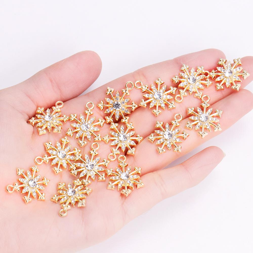 10Pcs Shiny Snowflake Charms Jewelry Making Women's Zircon Necklace Earrings Party Gift Festival Clavicle Chain Jewelry Pendant