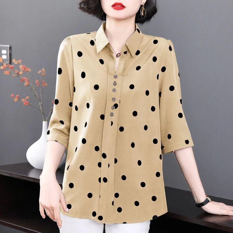 Summer Women's Clothing Polka Dot Shirt Women's Short Sleeved Casual Shirt Mid Sleeved Top