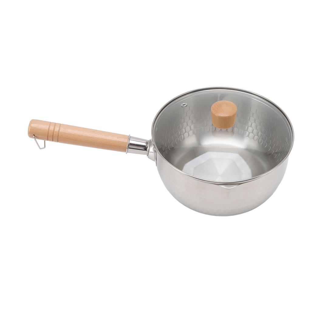 Japanese Saucepan Non Stick 20cm Diameter with Lid Wooden Handle Stainless Steel Milk Soup Pot for Home Kitchen