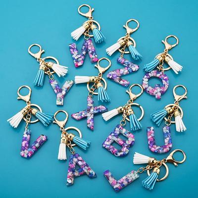 Colorful Acrylic Initial Tassel Keychain - Fashionable Jewelry