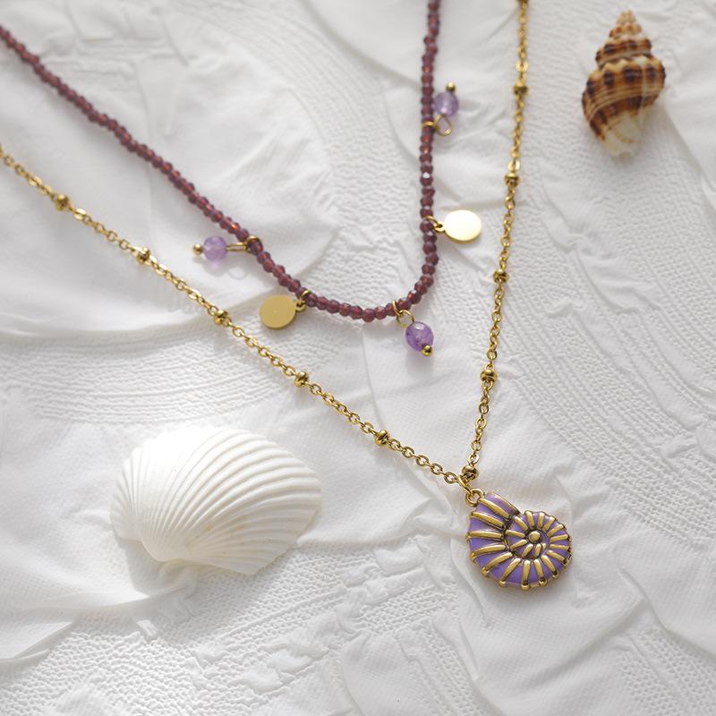 

Summer Colorful Sea Conch Necklace for Women Stainless Steel Boho Multilayer Beads Glaze Pendant Choker Collarbone Chain Zircon