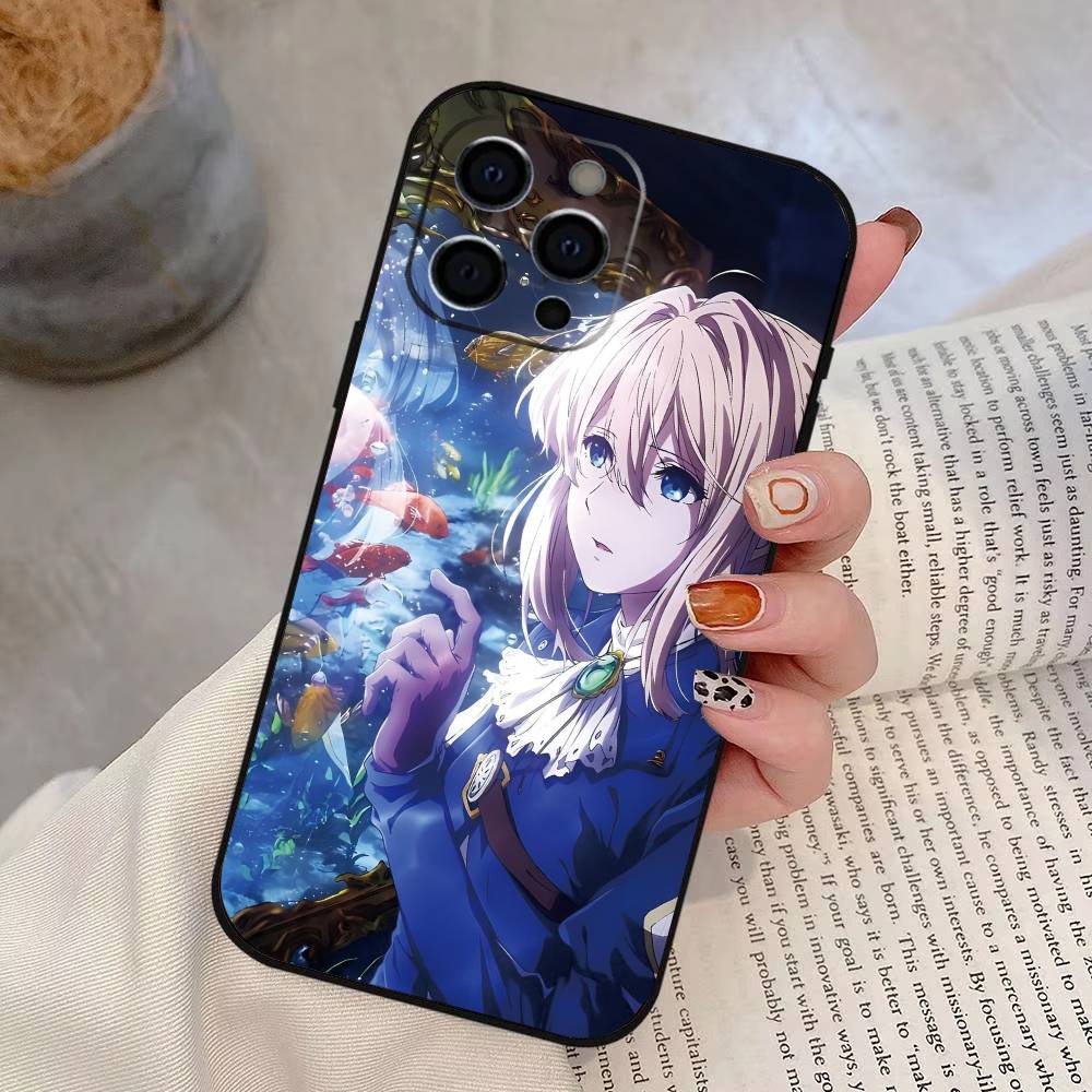 Violet Evergarden Phone Case For iPhone 17,16,15,14,13,12,11 Plus,Pro Max,XS,Soft Silicone Black Cover