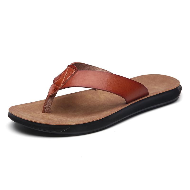 Fashion Size 38-47 New Italian Leather Flip-flops For Men Casual Cool Beach Summer Shoes Hotel Slippers Man Light Flats Luxe Men's Shoes