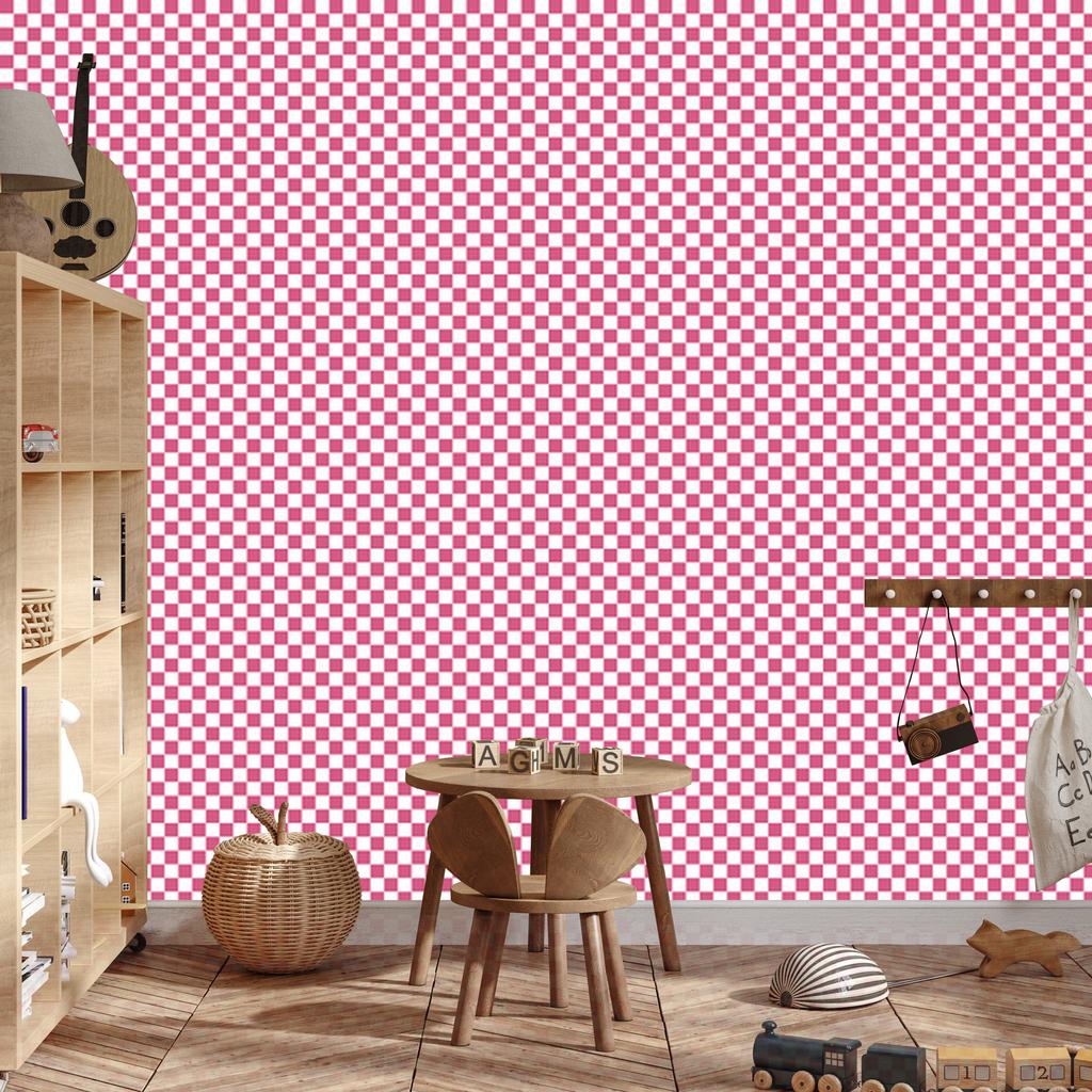 Powder pink checkerboard wallpaper, clear detail 50x1000