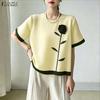 Women Casual Round Neck Loose Summer Short Sleeve Blouse