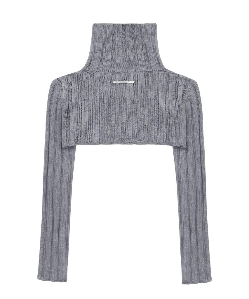 Teulimingbeodeu High-Neck Bolero Knit Zip-Up [ Gray ]