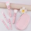 5Pcs Cute Compact Makeup Brush Set With Case Premium Brush For Flawless Foundation, Blush, Eyeshadow Application Beauty Tools