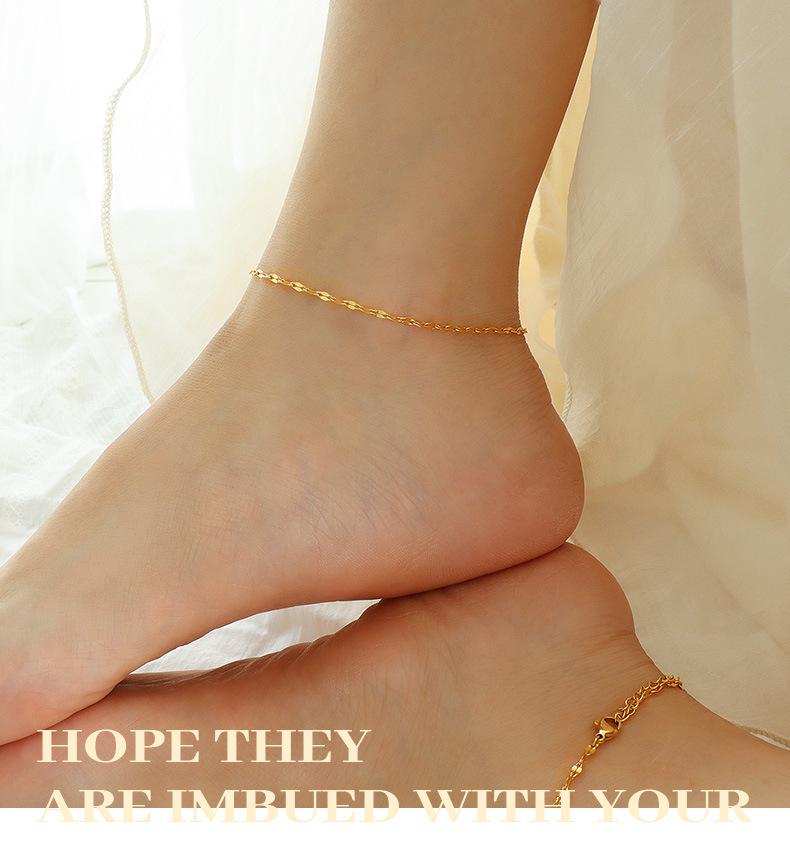 Cute Fish Mouth Chain Anklet, Versatile Titanium Steel with 18K Gold Plating, Non-fading Foot Jewelry for Summer Beachwear S087.