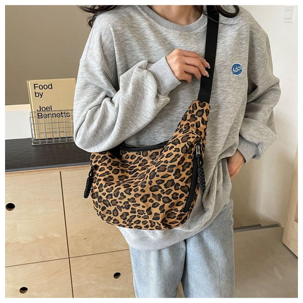 Leopardenmuster Leinwand Knödeltasche, Sportlicher Stil, Lässige und Vielseitige Beliebte Stofftasche, Tragbare und Modische Einzel-Schulter Crossbody-Tasche