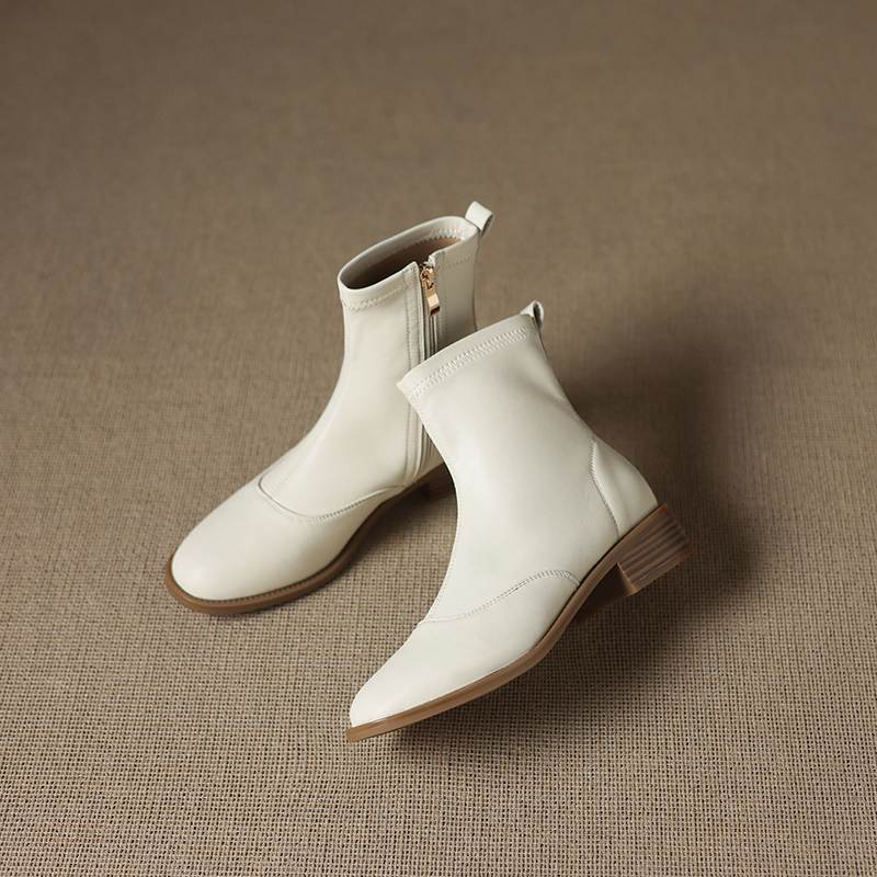 Krazing Pot Microfiber Round Toe Thick Heels Chelsea Boots Size 42 Zip Beauty Lady Women Stretch Ankle Boots