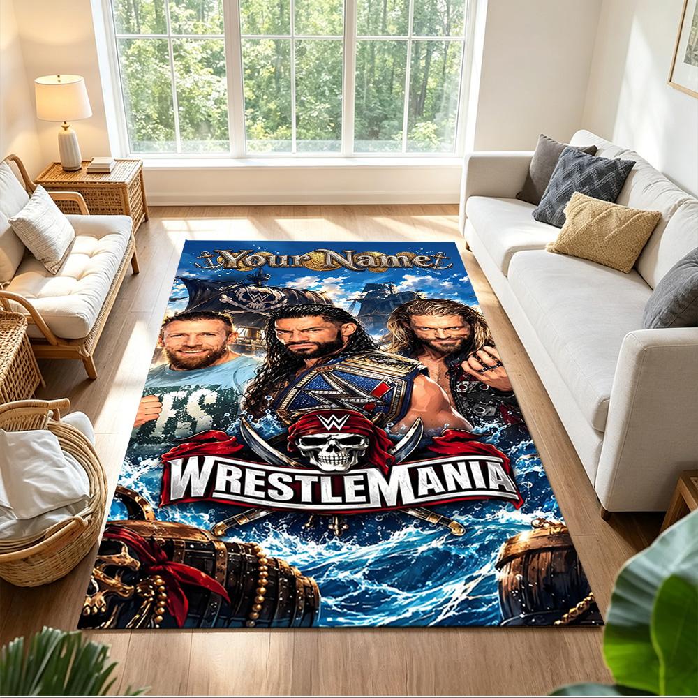 Wrestlemania Personalisierter Teppich mit Textbereich für Küche, Wohnheim, Balkon, Wohnzimmer, Rutschfester Teppich, Bürodekor, Geburtstags-/Weihnachtsgeschenk