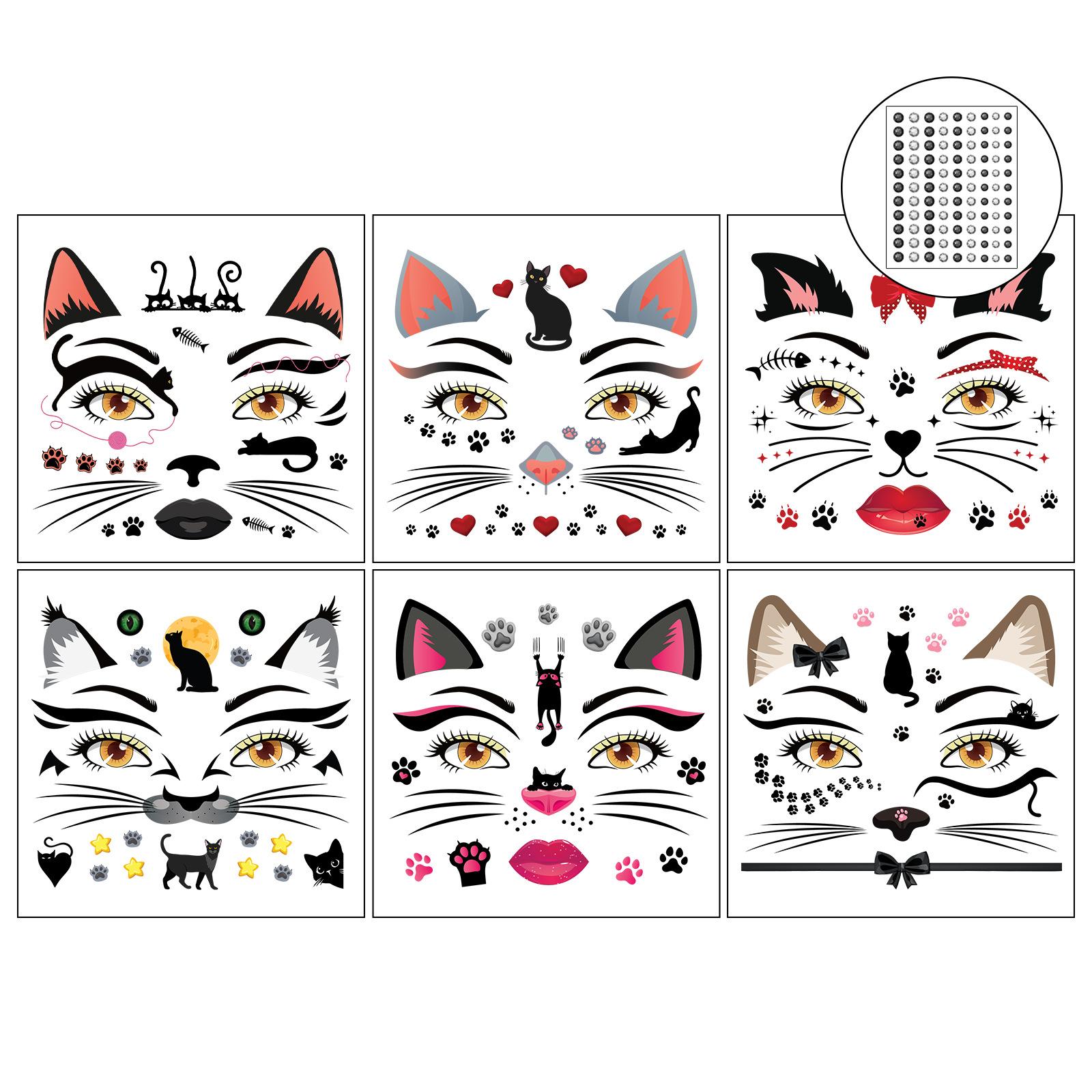 

7 Sheets/Set Waterproof Temporary Face Tattoo Sticker Party Decoration Cat For Women temporary tattoo 7 Sheets разноцветный